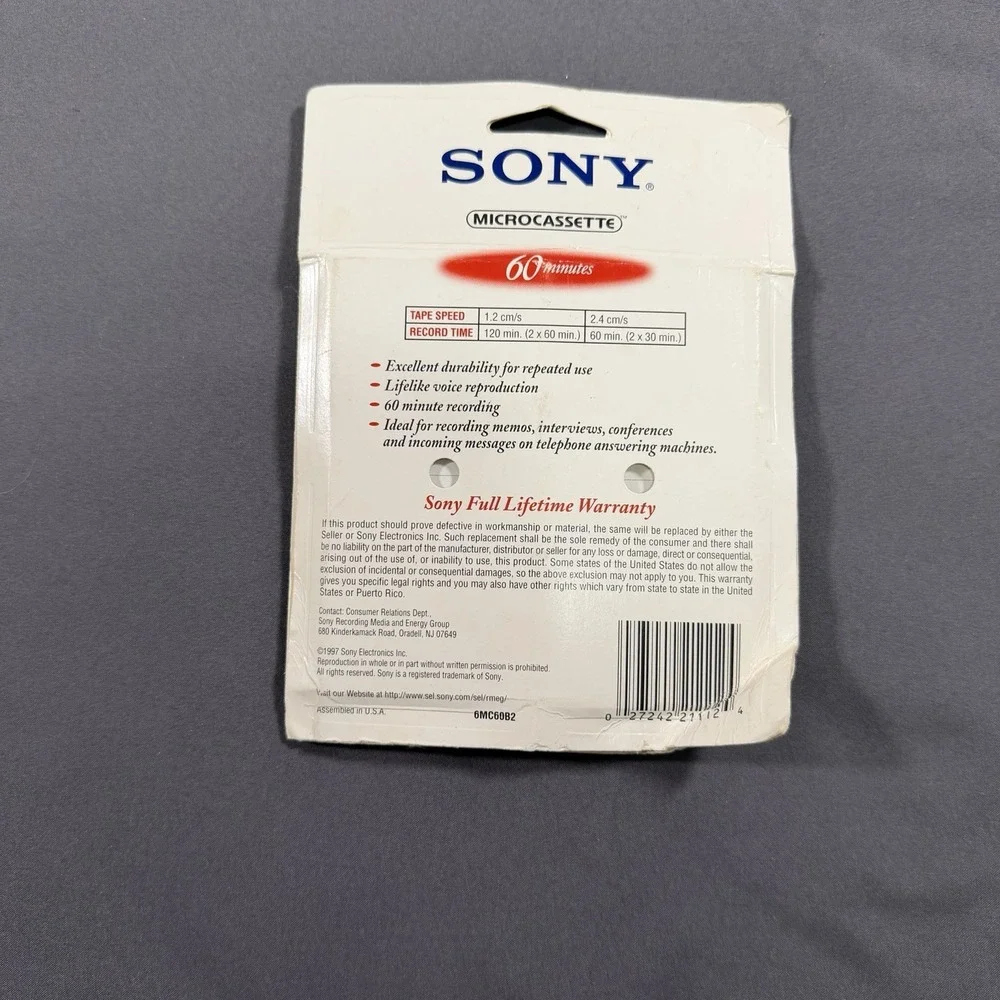 Sony Microcassette 6 Pack 6MC60B2 60 Minutes Brand New Old Stock Vintage 1997‎